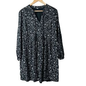 Old Navy Dress M Boho Cottagecore Peasant Floral Tassel Babydoll Pleated Black